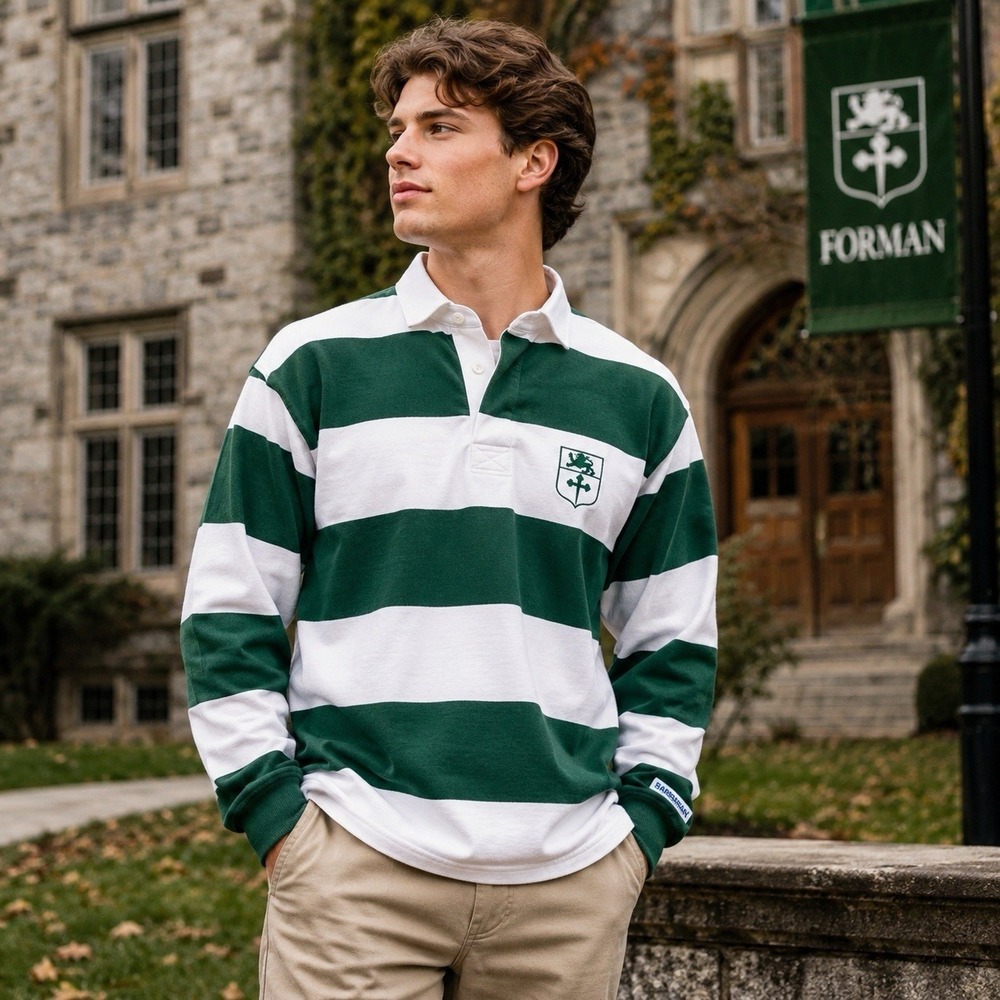 Vintage Barbarian Rugby Wear Forman‎ School Rugby Shirt Green White Stripe S